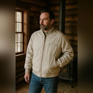 VTG 90's Holmes Store For Men Jacket Sz M Tan Kakhi Faux Fur Lined Elastic Waist